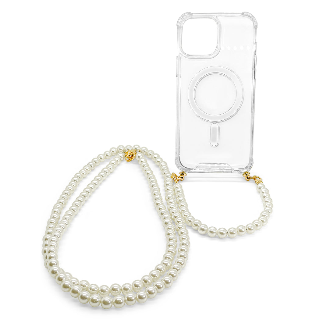 APORIA - MagSafe Clear Case with Two Pearl Straps for iPhone 15/14/13/12