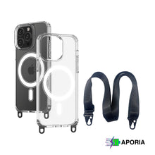 Load image into Gallery viewer, Aporia MagSafe Clear Case for iPhone 15+ with 3 Sets of Removable Hooks and featuring Adjustable Lanyard
