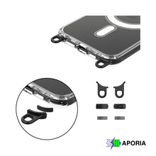 Load image into Gallery viewer, Aporia MagSafe Clear Case for iPhone 15+ featuring 3 Sets of Removable Hooks and Adjustable Lanyard
