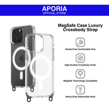 Load image into Gallery viewer, Aporia MagSafe Clear Case for iPhone 15+ with 3 Sets of Removable Hooks and Adjustable Lanyard: Clear case with MagSafe compatibility, includes multiple hooks and adjustable lanyard for versatility and convenience.
