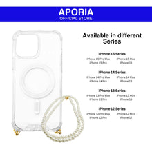 Load image into Gallery viewer, Aporia Magsafe Clear Case - Pearl Crossbody Strap for iPhone 15 Pro Max, iPhone 15 Pro, iPhone 15 Plus, iPhone 15, iPhone 14 Pro Max, iPhone 14 Pro, iPhone 14 Plus, iPhone 14, iPhone 13 Pro Max, iPhone 13 Pro, iPhone 13 Mini, iPhone 13, iPhone 12 Pro Max, iPhone 12 Pro, iPhone 12 Mini, iPhone 12.
