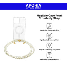 Load image into Gallery viewer, Aporia MagSafe Clear Case - Pearl Crossbody Strap for iPhone 15/14/13/12: Stylish clear case with MagSafe compatibility and a pearl crossbody strap, offering both protection and elegance for your device.
