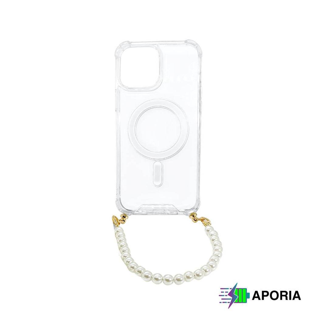 Aporia MagSafe Clear Case - Pearl Wristlet Strap for iPhone 15/14/13/12